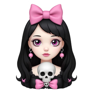 gothic girl with pink bow and skull charm, gothic style, vinyl figure, puffy details sticker