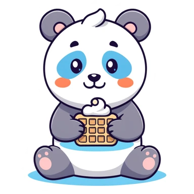 panda eating a waffle with whipped cream on its nose ant having blue eyes  sticker