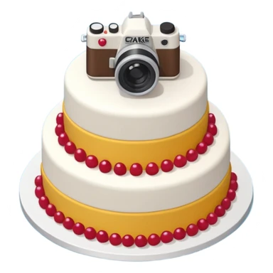 cake with elevated 3/4 top-down isometric camera angle (≈30–35°),
camera positioned above and angled downward, sticker