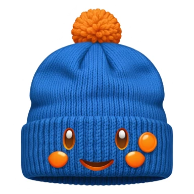 Blue beanie with an orange rim, and an orange puff dot at the top sticker