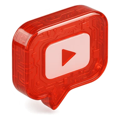 red opacity 0.6 speech bubble with inside a big red YouTube white play button, very glossy circuit style sticker