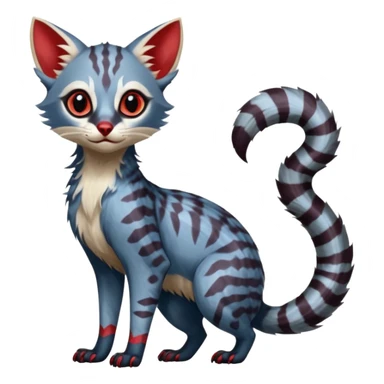 White and blue and red Asian painted anime-styled big-eyed shiny glorious divine marked exotic cool beautiful realistic Lykoi-civet-genet-sergal-ocicat-oncilla-animal-Fakémon-hybrid-fursona (full body) sticker