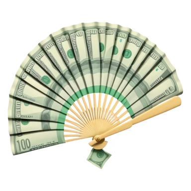 A hand-held money fan used for cooling off, crafted entirely from banknotes sticker