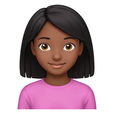 A portrait of a 14-year-old girl, he's got black hair, darkish skin and brown eyes. she's wearing a pink longsleeve. She's smiling a bit sticker