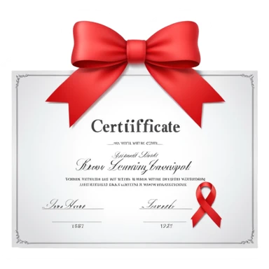 a white certificate with a bow on a black background. Lots of details sticker