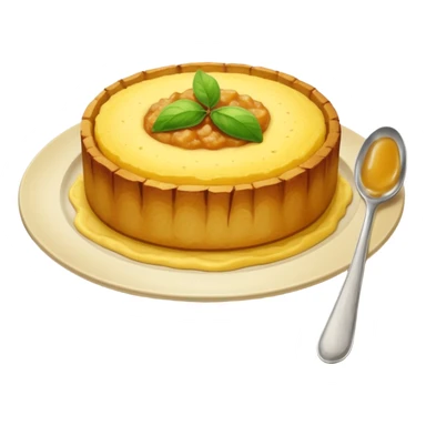 a deep dish plate with a yellowish food in it, a bit like polenta, but it is in a bit of small small lumps and very dry. with a bit of applesauce on top on the side and a spoon sticking out sticker