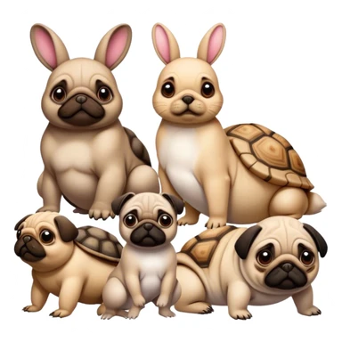 2 tortoises 1 bunny 1 pug sticker