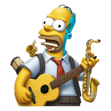 Homer Simpson with a monkey playing instruments inside his brain sticker
