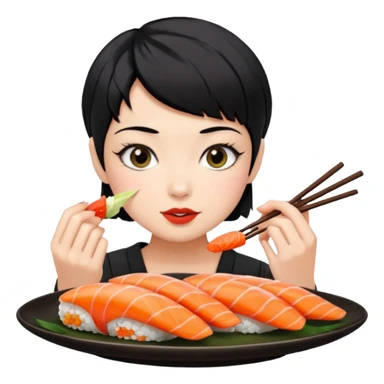 girl pixiecut Hair black eating sushi sticker