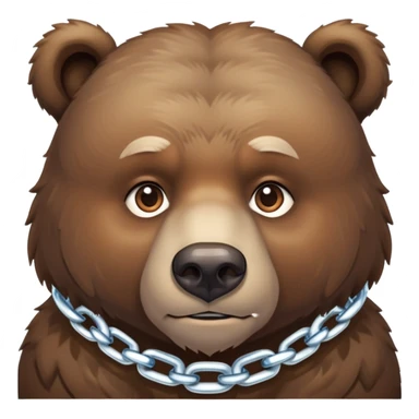 Serious-looking natural brown bear on four paws with stern face, simple ice chain around neck, realistic features sticker