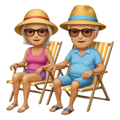 an emoji that shows elderly one woman and one man, both are retired and are lying in sun-chairs at the beach to recover from retiring-stress sticker