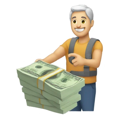 man with plats holding cash sticker