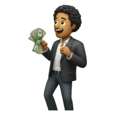 man singing with mic and also money on his hand sticker