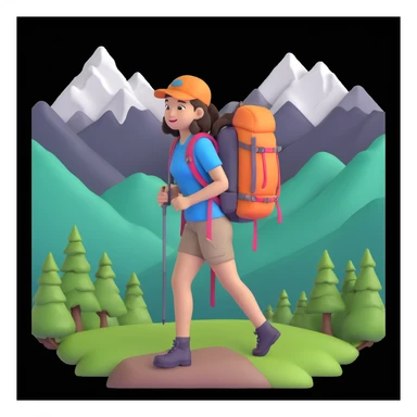 portrait of girl back packing mountains in background, close up pose sticker