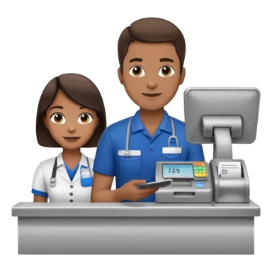 Supermarket employee at a cash register, full body, serving a man sticker