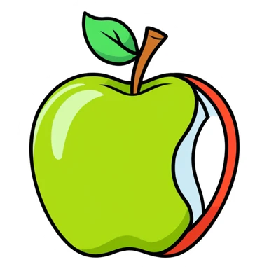 bitten apple, cartoonish sticker style sticker