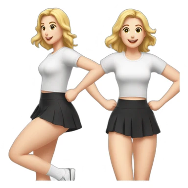 full-body-caucasian-curvy-beauty-jumping-short-black-skirt-back-and-front-views-strong-wind-knickers-long-white-socks sticker