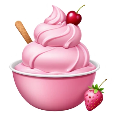 strawberry ice cream in a bowl, pink ice cream with a cherry on top sticker