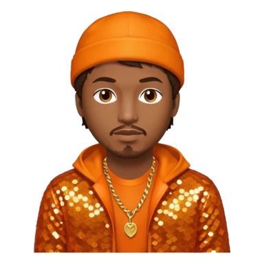 Mystikal, Rapper with dark brown hair, orange sequin outfit sticker
