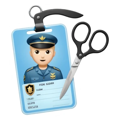 Floating black Scissors cutting in half a light blue idf soldier ID card with golden chip in 2 parts .hyper realistic sticker