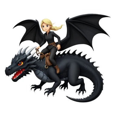 Extreme huge black dragon flying with a small female rider on top of it with black clothes sticker