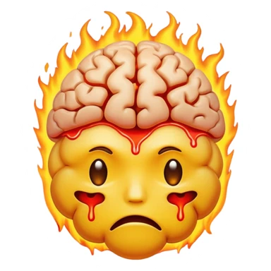 sad face yellow emoji with brain in the fire sticker
