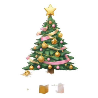 christmas tree with light pink and gold decorations with pink and gold presents underneath the christmas tree (pastel,vivid) sticker