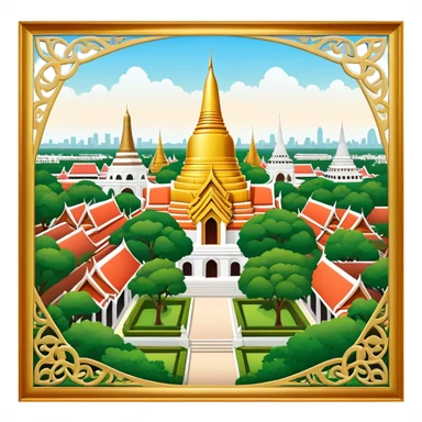 ​Cinematic Realistic Nakhon Pathom, Thailand, depicted as a historic cityscape dominated by the iconic Phra Pathom Chedi, surrounded by lush gardens, bustling local markets, and traditional Thai architecture, bathed in warm golden light and rendered with rich textures that capture its cultural and historical significance, sticker