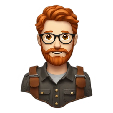 Red smooth haired man with beard and glasses hand stitching a saddle sticker