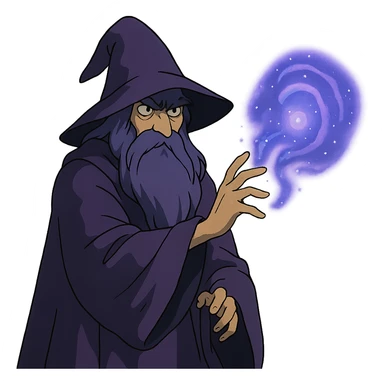 mysterious purple wizard casting a spell sticker