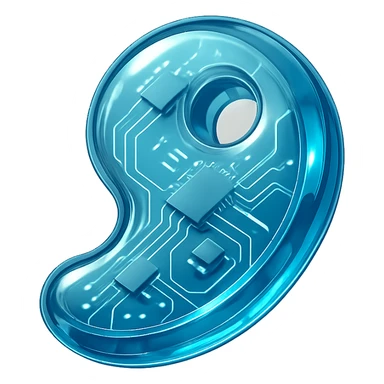 magatama bead, futuristic circuit board, shiny and reflective sticker