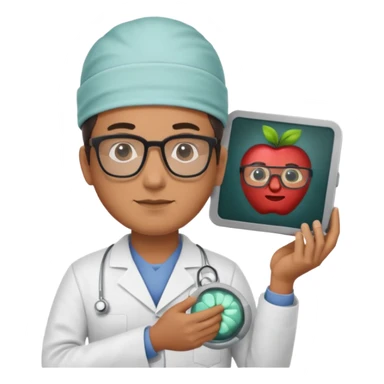 male neurosurgeon with glasses holding MRI scan, apple emoji style sticker