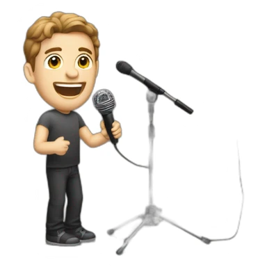 White Person men with brown hair and light skin on stage spotlight with microphone stand in front of him with show spotlights sticker