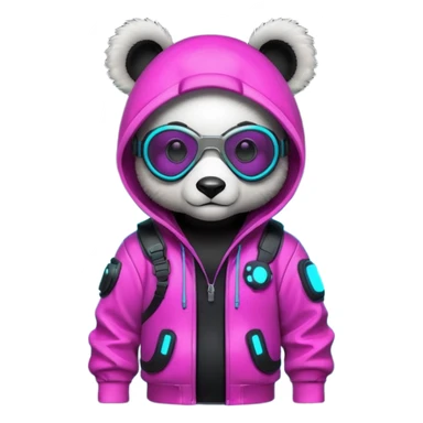 cute cyberpunk panda, neon hoodie, cyber goggles, glowing patterns, futuristic armor details, 3D cartoon, mobile game icon style, clean background, no text, no watermark
 sticker