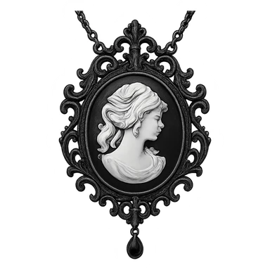 cameo necklace in aristocrat goth style, black and white, ornate frame sticker