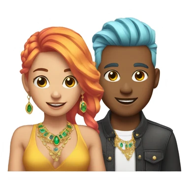 gen z male and female with phones colored hair and jewelry sticker