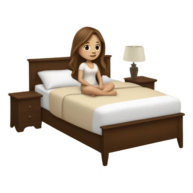 white girl with long brown hair in a bed with beige comforter sticker