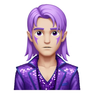 Zeus from Lore Olympus with long lilac hair, purple sequin outfit sticker
