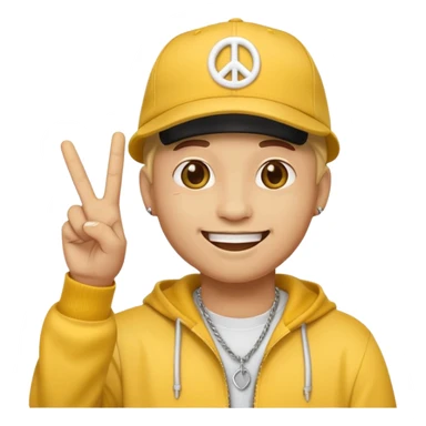 rapper emoji throwing up peace sign, wearing a cap sticker