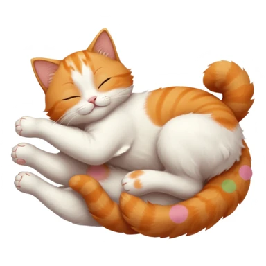 ginger and white small cat eyes closed lying down upside down with paws stretched out straight in different directions sticker