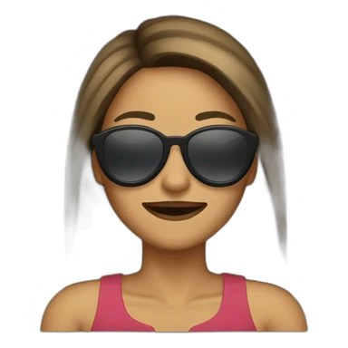 a woman wearing sunglasses and tearing up sticker