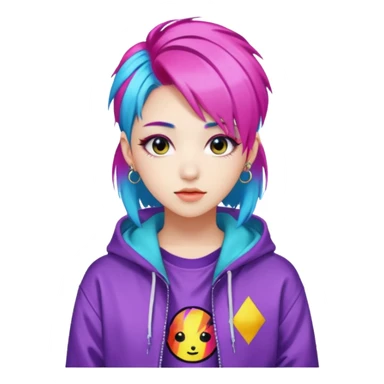 portrait of young woman idol in Kpop style, wearing flashy streetwear outfit, colorful dyed hair sticker