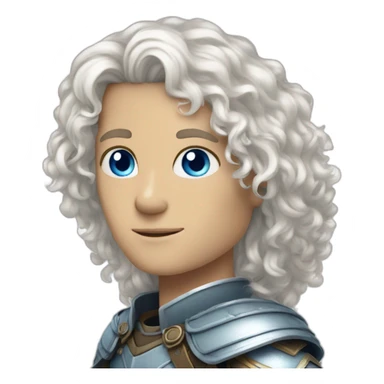 white androgynous guy white long curly hair armor blue eyes sticker
