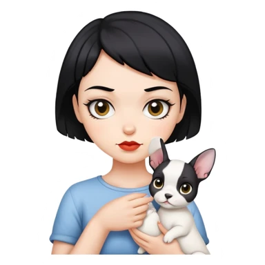 Short black hair handsome bad girl holding a white German rex sticker