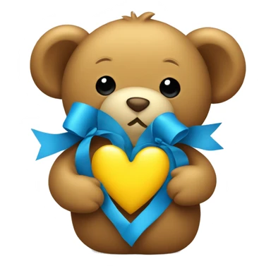 teddy bear hugging a yellow heart and the heart has a blue bow on it sticker