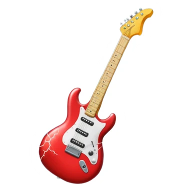 A 3D Apple-style emoji of a bold “ROCK” text written in shiny metallic letters, with an electric guitar leaning on the text, surrounded by small music notes and lightning bolts, energetic and powerful rock music vibe sticker
