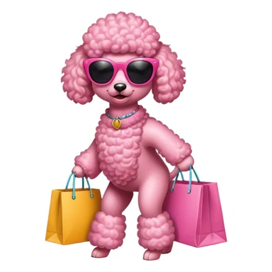 Pink poodle wearing sunglasses walking with shopping bags sticker