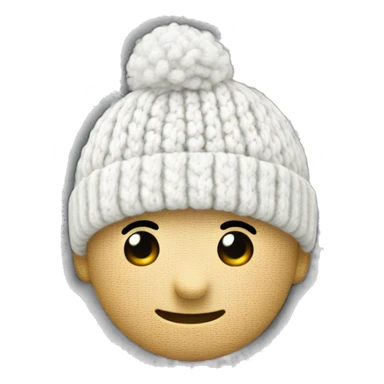 white knitted wool cap with cotton ball sticker