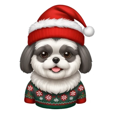 dark grey shih tzu christmas sweater and hat sticker