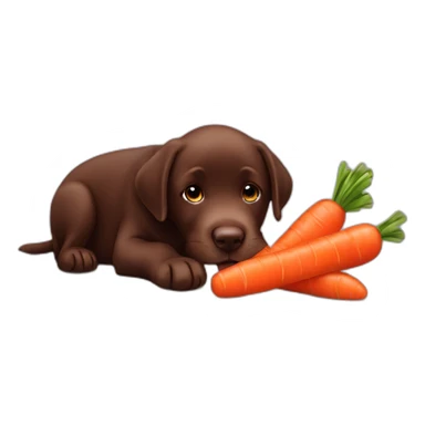 Chocolate labrador puppie eating carrot sticker
